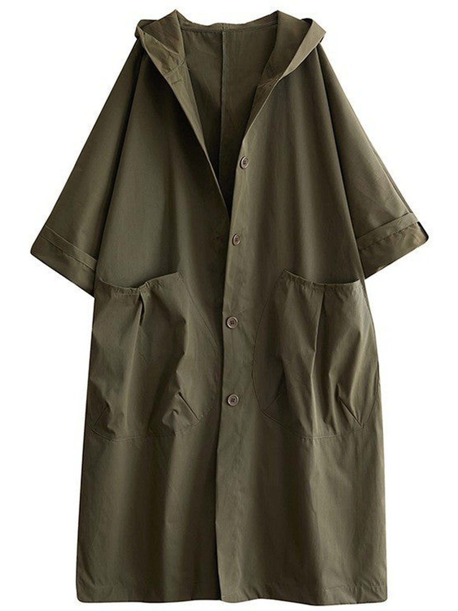 65% Polyester, 35% Cotton Oversized Hooded Long Coat – Women – Olive – front